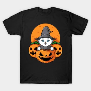 pumpkins head with cute cat halloween T-Shirt